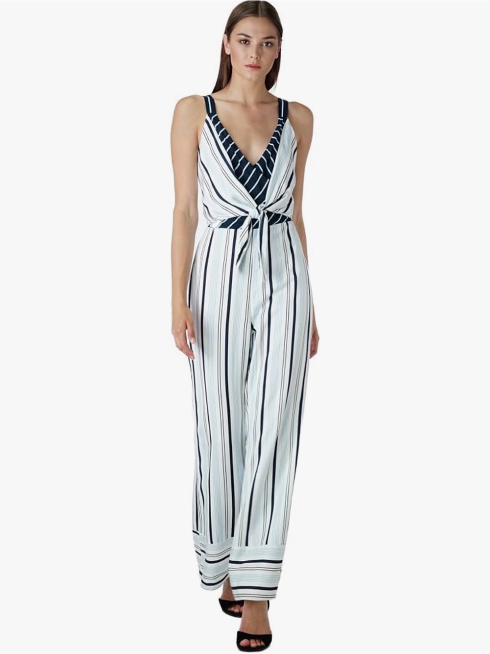 Adelyn Rae Navy & White Striped Tie-Waist Wide-Leg Jumpsuit